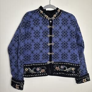 VTG Icelandic Design Wool Cardigan Sweater Women's M Cottage Floral Embroidered